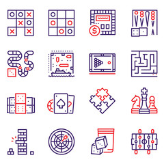 Vector color line icon set of table games