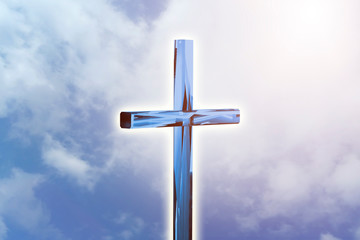Christian cross on a bright background, concept of Easter and Christmas background 3D render