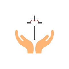 Hands with Cross vector illustration, Easter line design icon