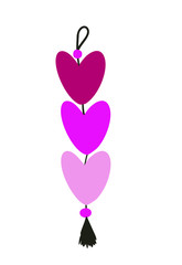 Isolated vector pendant keychain, in the shape of pink hearts, on a transparent background.