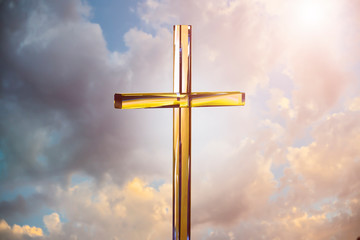 Christian cross on a bright background, concept of Easter and Christmas background 3D render