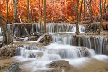 Fototapeta na wymiar Beautiful waterfall in autumn forest, Kanchanaburi province, Thailand