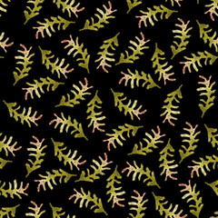 Seamless pattern with hand-drawn leaves. Watercolor and digital post-processing.