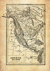Ancient map of North America and part of Central America and The Caribbean with geographical Italian names and descriptions