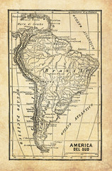 Ancient map of South America sub-continent and part of the Caribbean with geographical Italian names and descriptions