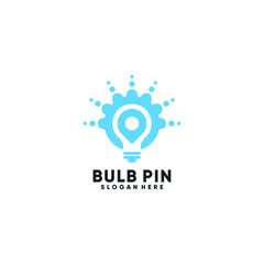 Place marker and lightbulb logo template. Point and pin with idea bulb vector design. Pointer and spot with light illustration