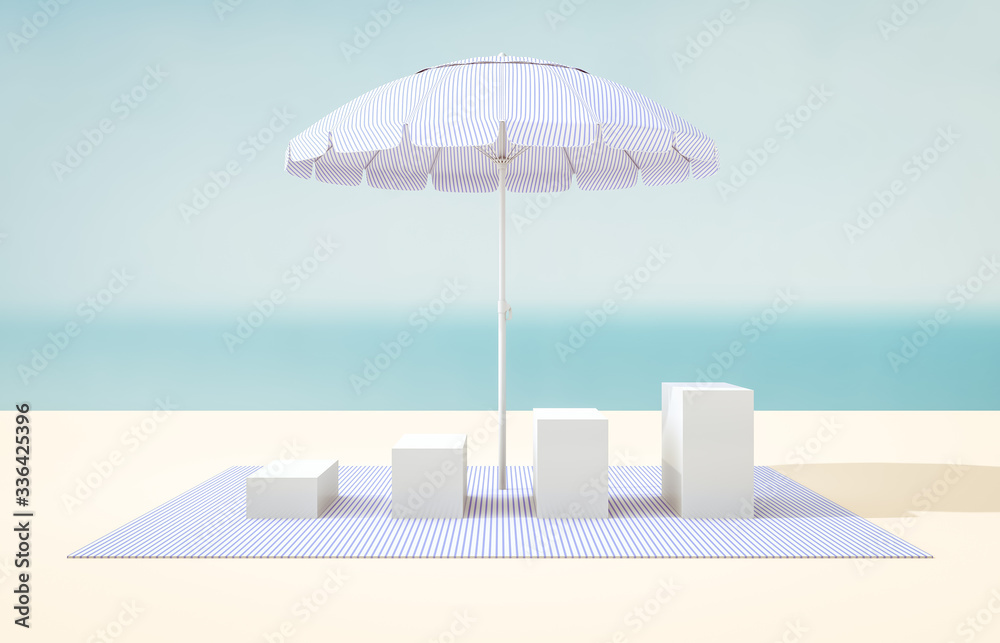 Fototapete natural summer beach backdrop with cube box for product display. abstract 3d summer scene. sea view.