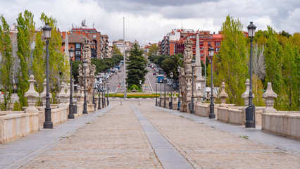 Madrid,spain-04/06/20 empty streets toledo bridge  in madrid during the covid 19 coronavirus pandemic