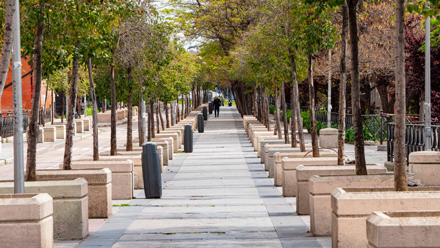 Madrid,spain-04/06/20 Empty Streets Of The Arganzuela Neighborhood In Madrid During The Covid 19 Coronavirus Pandemic