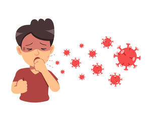 Covid-19 protection concept man coughing and virus spread in the air for design.
