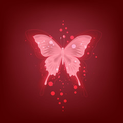 Glowing background with neon red butterfly
