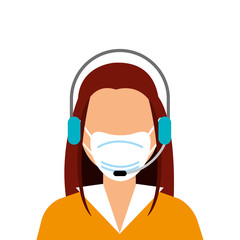 woman agent call center with face mask vector illustration design
