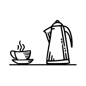 black and white coffee cup and kettle clip art preview