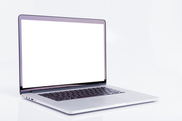 Laptop with blank screen isolated on white background