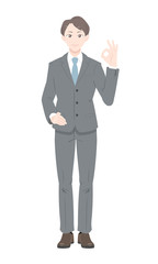 OK　ポーズ　ビジネス　スーツ　男性　全身