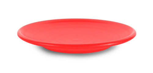 empty red plate isolated on white background