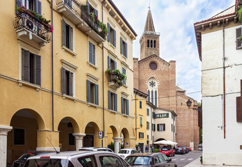 Fototapeta na wymiar The Via Sottoriva street near San Pietro da Verona in Santa Anastasia cathedral in Verona, Italy.