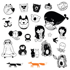Big set of cute cartoon characters - 336429729