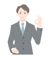 OK　ポーズ　ビジネス　スーツ　男性　上半身