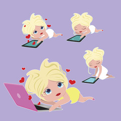 Cute cartoon blonde girl character - 336429941
