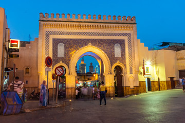 Obraz premium The Blue gate of Fez by night, Morocco