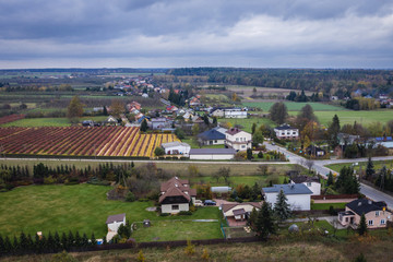 Drone view of Rogow village, Lodzkie Province of Poland