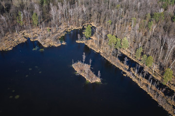 Drone view on a Torfy Lake protected area in Masovian Landscape Park near Karczew town, Poland