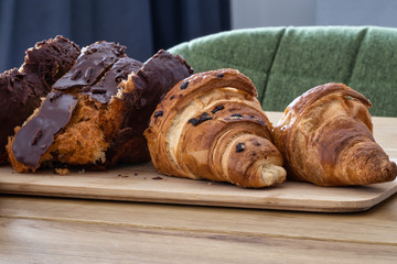 Homemade Chocolate Croissant Pastry with chocolate cake