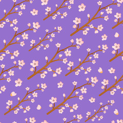 Pink garden tree flowers seamless pattern.