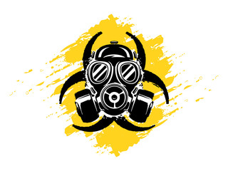 Sign of Biohazard with gas mask grunge vector illustration. Pollution and hazard concept. Pandemic or epidemic concept.