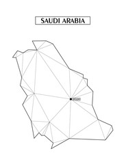 Polygonal abstract map of Sudi Arabia with connected triangular shapes formed from lines. Capital of city - Riyadh. Good poster for wall in your home. Decoration for room walls.