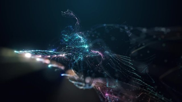 Abstract animation of digital data. Light impulses, elegant color backdrop of bokeh particles for modern technology or abstract art