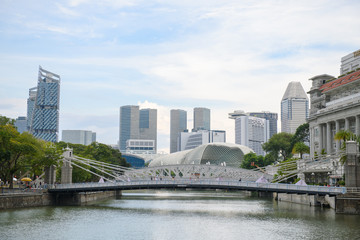 Anderson Bridge in Singapore with Skyline and Cityscape across the Singapore River. Open 1910