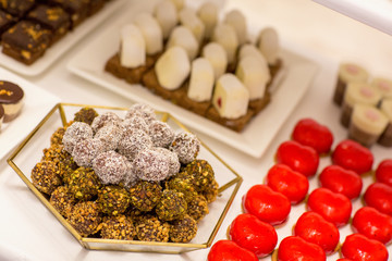Delicious candy bar with various sweets