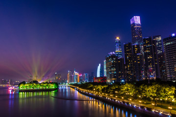 GUANGZHOU, CHINA, 18 NOVEMBER 2019: Cityscape with the Canton Tower on sunset