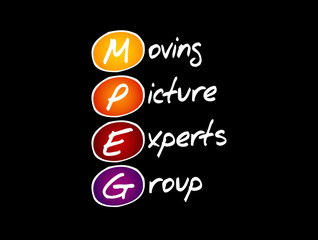 MPEG - Moving Picture Experts Group acronym, technology concept background