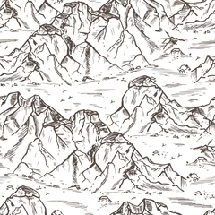 Deurstickers Bergen Bergen schets Naadloze patroon. Hand getekende rotsen. Berglandschap Achtergrond. vector illustratie