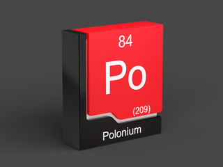 Polonium, periodic table element modern icon series, 3D rendered on black background