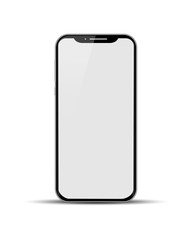 Mobile vector with blank screen isolated and shadow on white background.  Smart phone vector illustration for web template, presentration.
