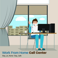 Work from Home Call Center Agent Flat Illustration