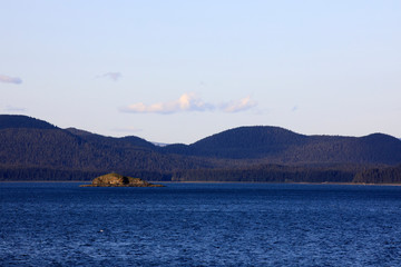 Hubbard Glacier, Alaska / USA - August 08, 2019: View from ship cruise deck near Hubbard glacier, Seward, Alaska, USA