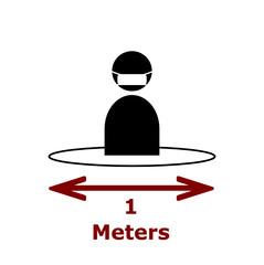 Keep distance sign. Covid 19 epidemic protective equipment. Preventive measures. Steps to protect yourself. Keep the 1 meter distance.