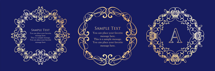 おしゃれでかっこいいフレームデザインセット、ロココ調、ビンテージ、アンティーク、ロマンチック、ボタニカル、オーガニック、豪華、綺麗、美しい