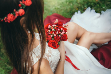 Wedding bouquet of the bride in hand
