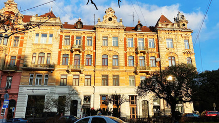 Fototapeta premium Lviv, Ukraine - December 08, 2019: Streets and architecture of the old city of Lviv