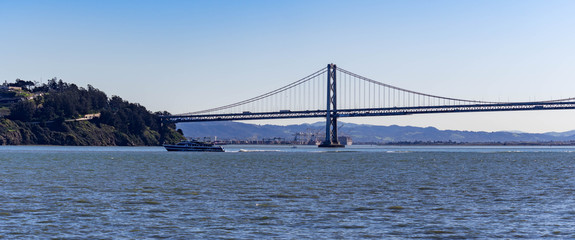 Panorama shot of San Francisco-Oakland Bay Bridge san Francisco, California, USA, March 31, 2020