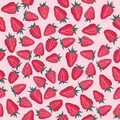 Summer pink strawberry seamless pattern. Bright red texture. Healthy vegetarian food. Fresh and juice fruits and berries. Vector illustration