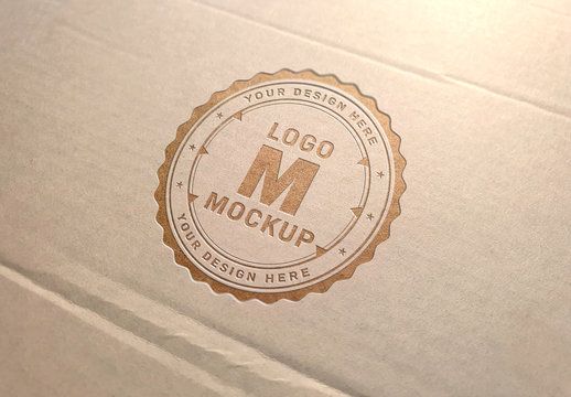 Debossed Logo on Cardboard Texture Mockup 