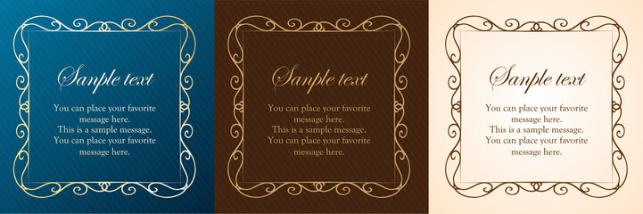 おしゃれでかっこいいフレームデザインセット、ロココ調、ビンテージ、アンティーク、ロマンチック、ボタニカル、オーガニック、豪華、綺麗、美しい