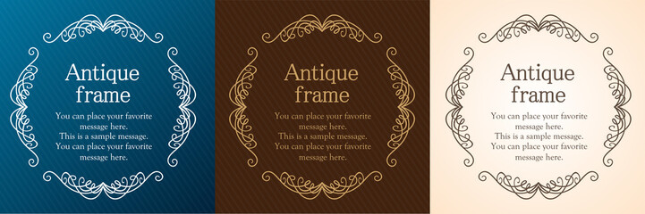 おしゃれでかっこいいフレームデザインセット、ロココ調、ビンテージ、アンティーク、ロマンチック、ボタニカル、オーガニック、豪華、綺麗、美しい